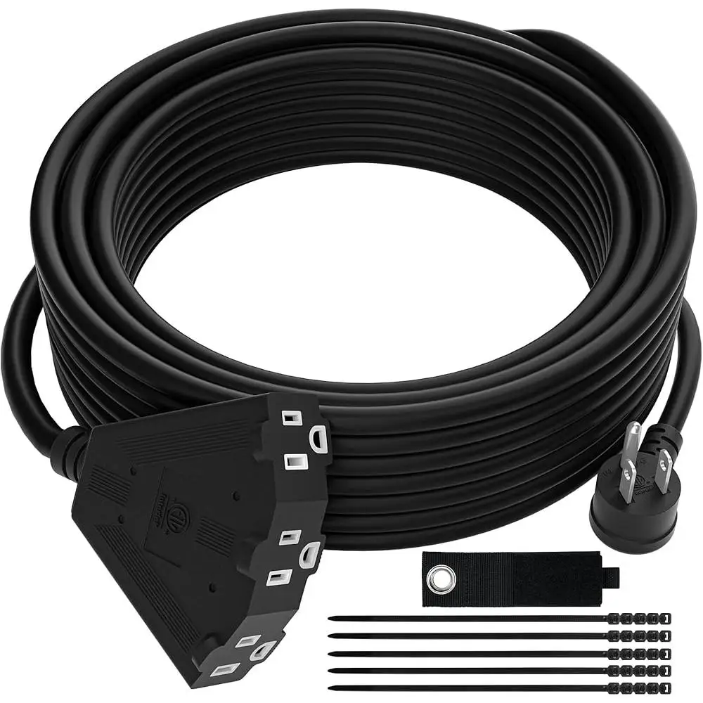 Heavy Duty Outdoor Extension Cord 50FT 14AWG 15A 3 Prong Plug 3 Outlet Power Cable NEMA 5-15P ETL Listed Garden Use