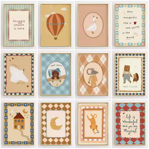 Nordic Cute Elephant Nursery Poster Minimalist Animal Print Playful Safari Wall Art Picture for Living Room Cuadros Home Decor