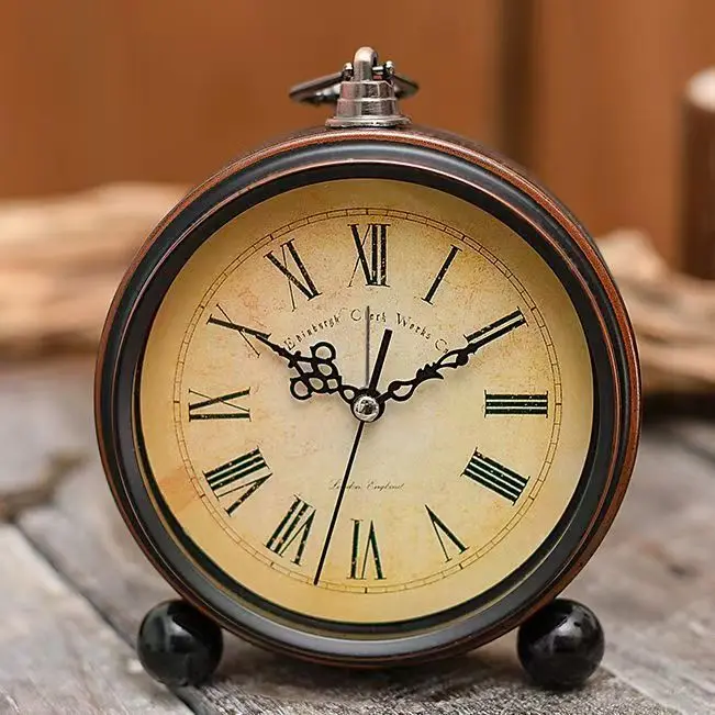 Vintage Metal 5 Inch Silent Desk Alarm Clock Bedroom Living Room Table Clock