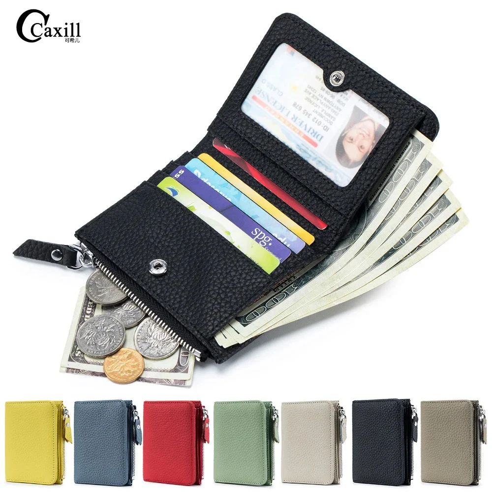 Women's RFID Blocking Leather Compact Bi-fold Wallet for Woman Zipper Coin Pocket Small Ladies Purse with ID Window