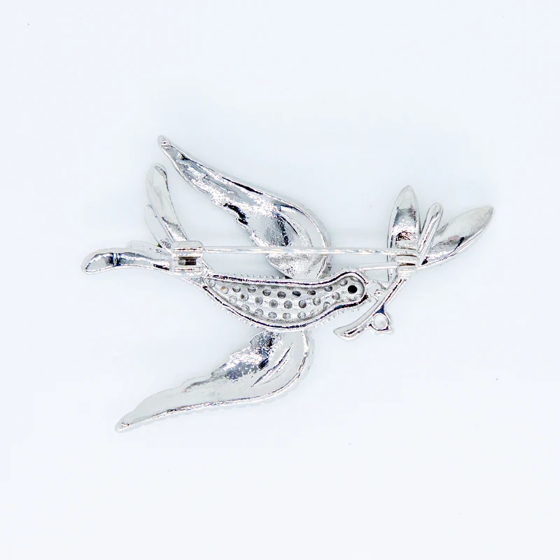 Enamel Bird Brooches For Women Men Rhinestone CZ Peace Dove Pins Olive Branch Wedding Jewelry Pigeon Badge New Year Party Gifts view 3