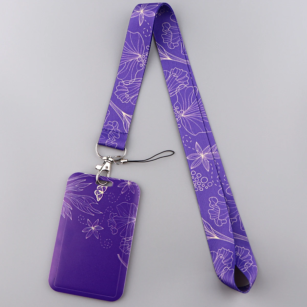 Flowers Purple Lanyards Keychain DIY Cell Phone Straps USB ID Card Badge Holder Keyring Belt Strap Hanging Rope Lariat Keycord