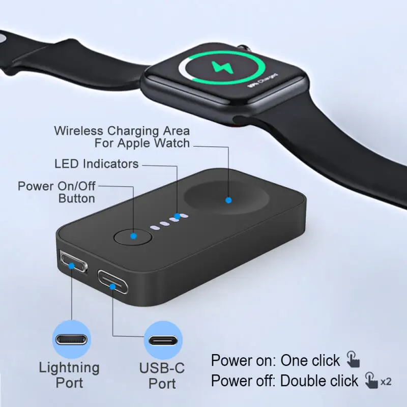 لساعة أبل 10 Ultra2 1200mAh ساعة لاسلكية شاحن سريع طاقة متنقل لساعة iWatch جميع السلاسل شحن سريع شفط مغناطيسي