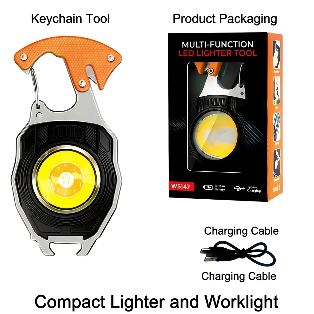 Camping Gear EDC Multitool Mini LED Flashlight Rechargeable Keychain Light for Outdoor Survival Emergency Men Gifts Tool