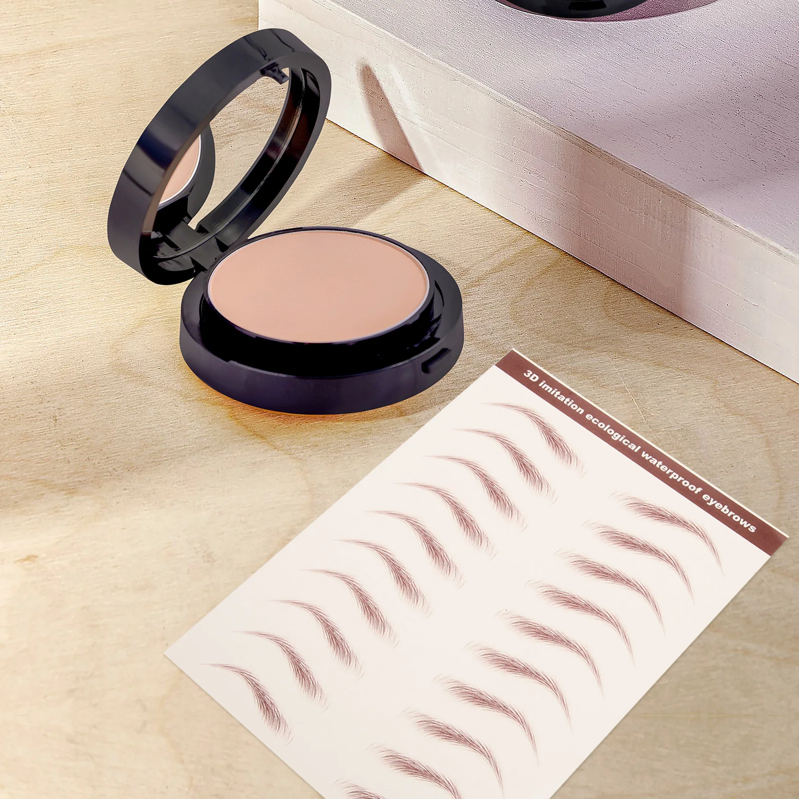 

3pcs Waterproof Eyebrow Stickers Simulation Fake Peel Off Makeup Supplies Brown Lasting Easy Apply Skin Tone