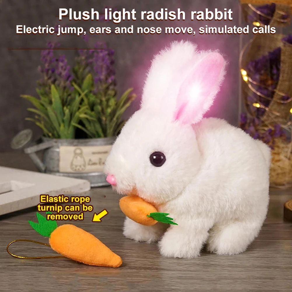 Conejo eléctrico bonito, juguetes de peluche interactivos, conejito con zanahoria, conejito de peluche eléctrico con sonido y simulación de movimientos