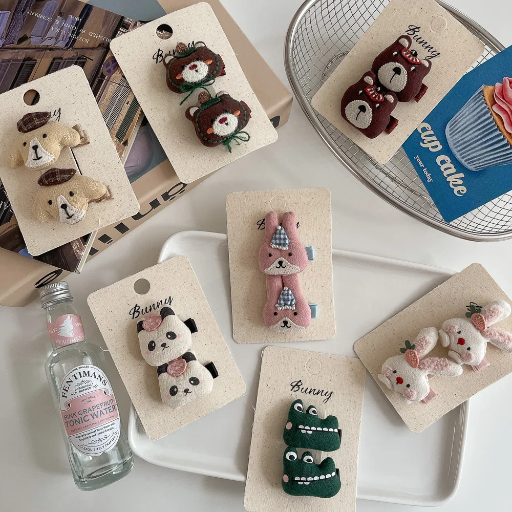 Kids Hair Clips Cartoon Animal Fabric Cotton Filled Colorful Girls Small Alligator Clip Headwear Lightweight Hair Friendly Daily