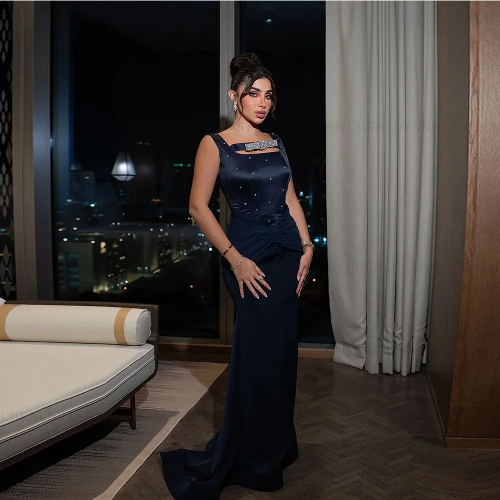 

MOLISA Customized Mermaid Prom Dresses Floor-Length Square Collar Sleeveless Evening Gown Fashion Beading Simple Party Gown