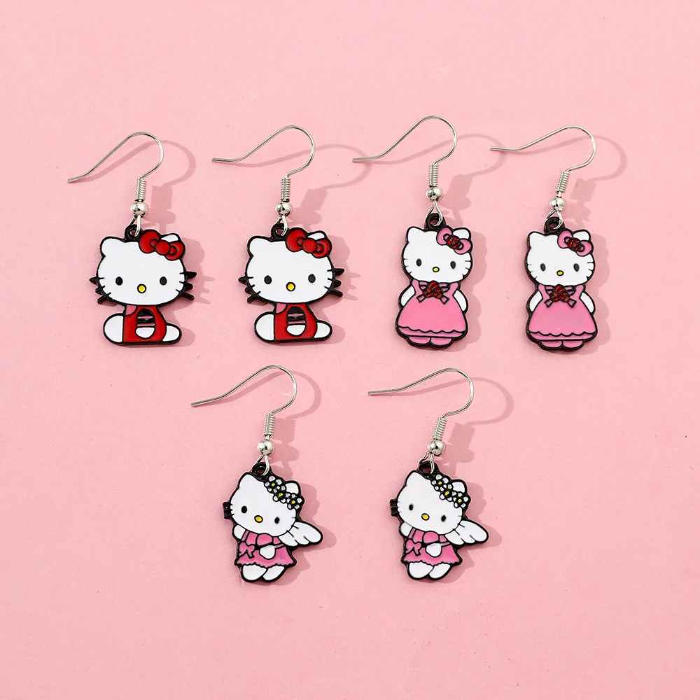 Cute Sanrio Hello Kitty Cartoon Earrings Y2K Sweet Spicy Girl Alloy Earrings Kawai Minimalist Fashion Jewelry Accessories Gift