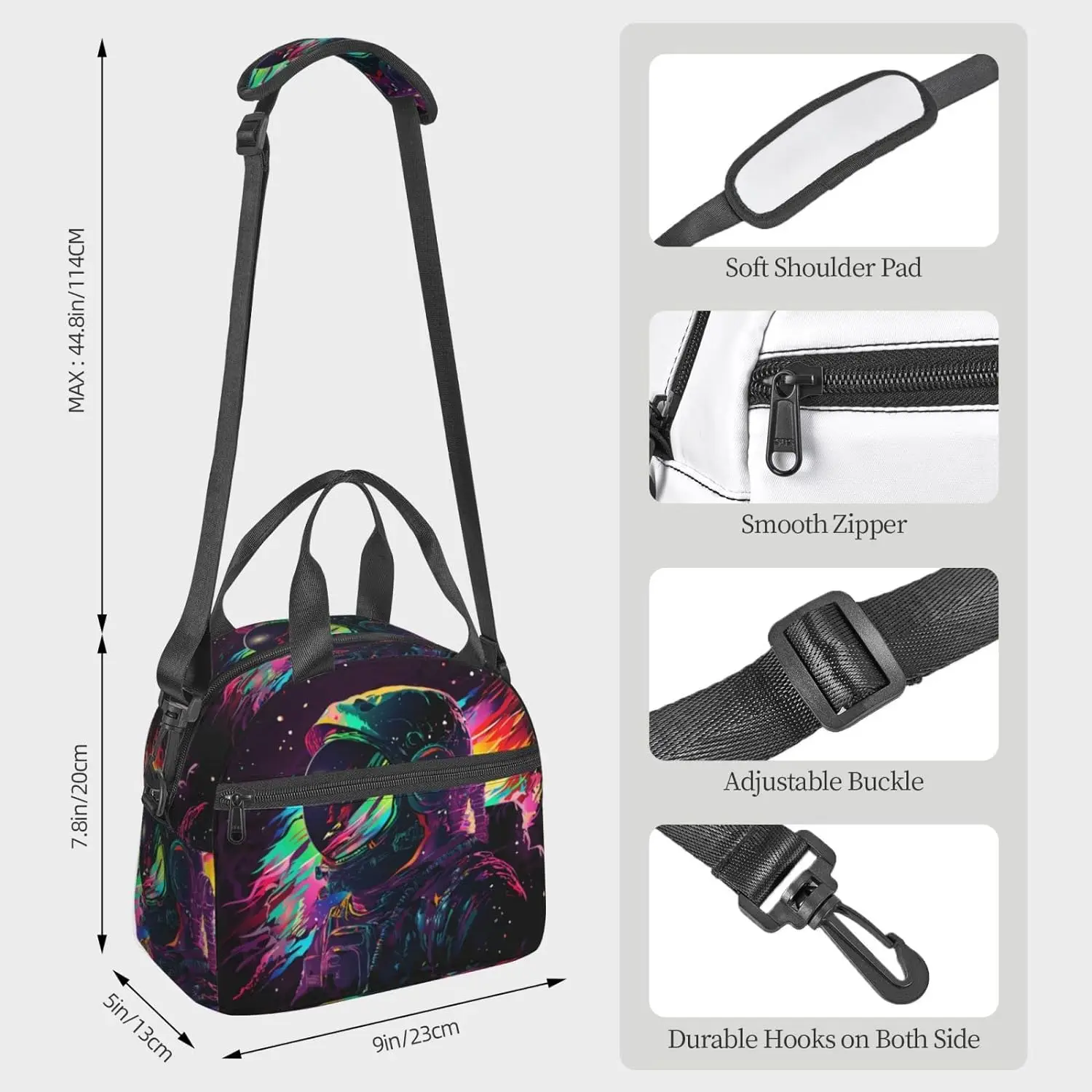 Astronaut Colorful Insulated Lunch Bag with Straps for Women and Men, Waterproof Tote Bag for Office and Travel