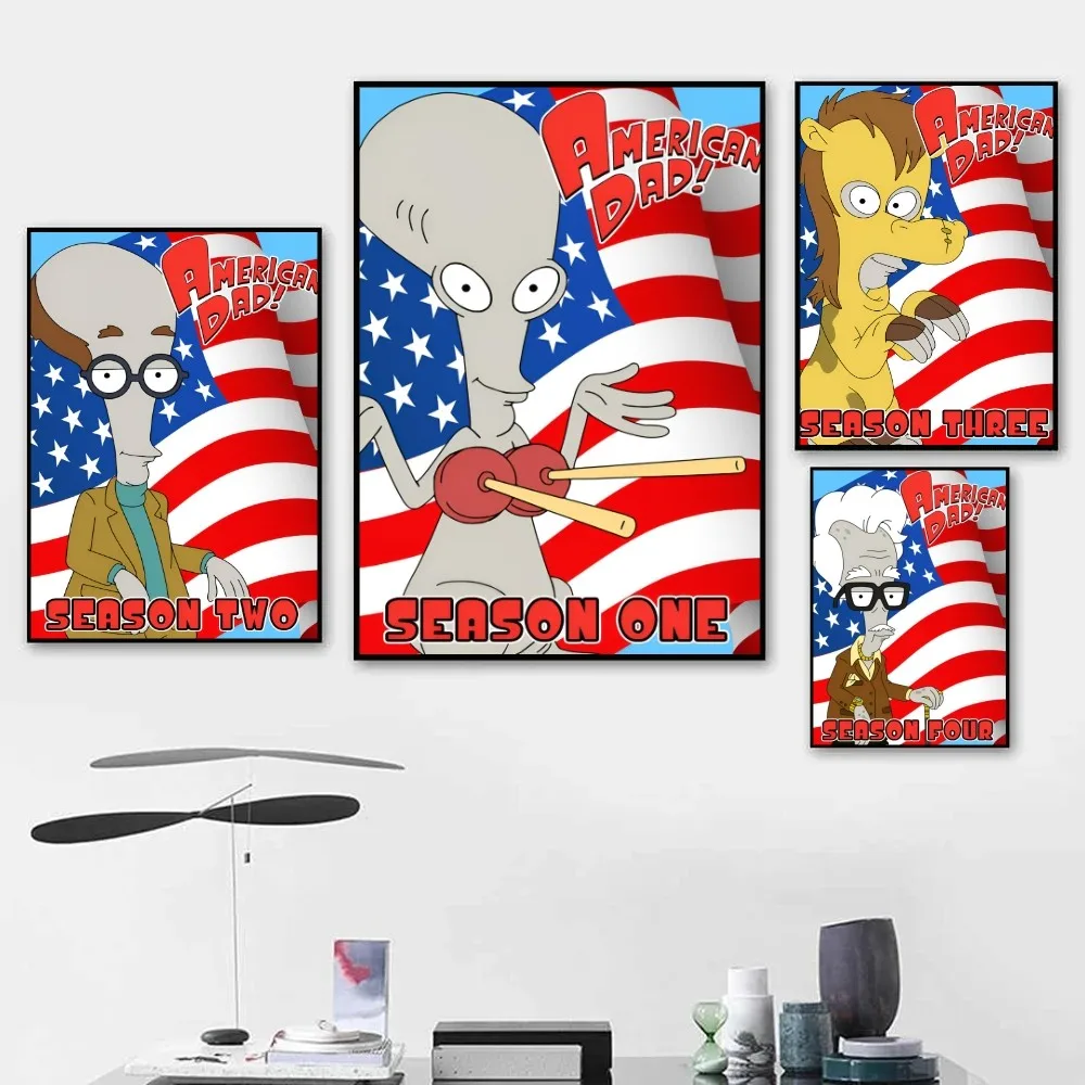 Home Decorative Painting Animation American-Dad Poster Stickers Bedroom Bedside Wall Hangings Living Room Cafe Entrance Mural