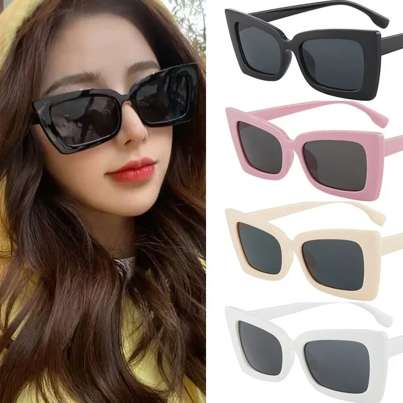 Fashion Retro Shades Sunglasses Vintage Square Large Frame Aesthetic Shades Eyewear Outdoor UV400 Sun Protection Goggles