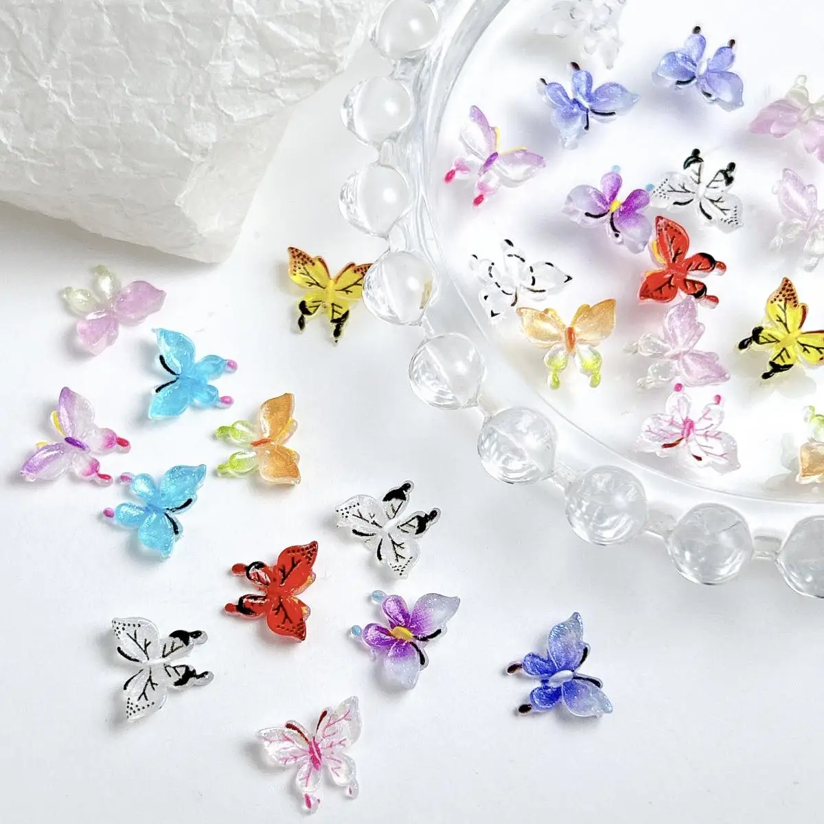 Abalorios para uñas de mariposa multicolor con gradiente de resina 3D, accesorios de decoración para uñas, suministros para manualidades DIY