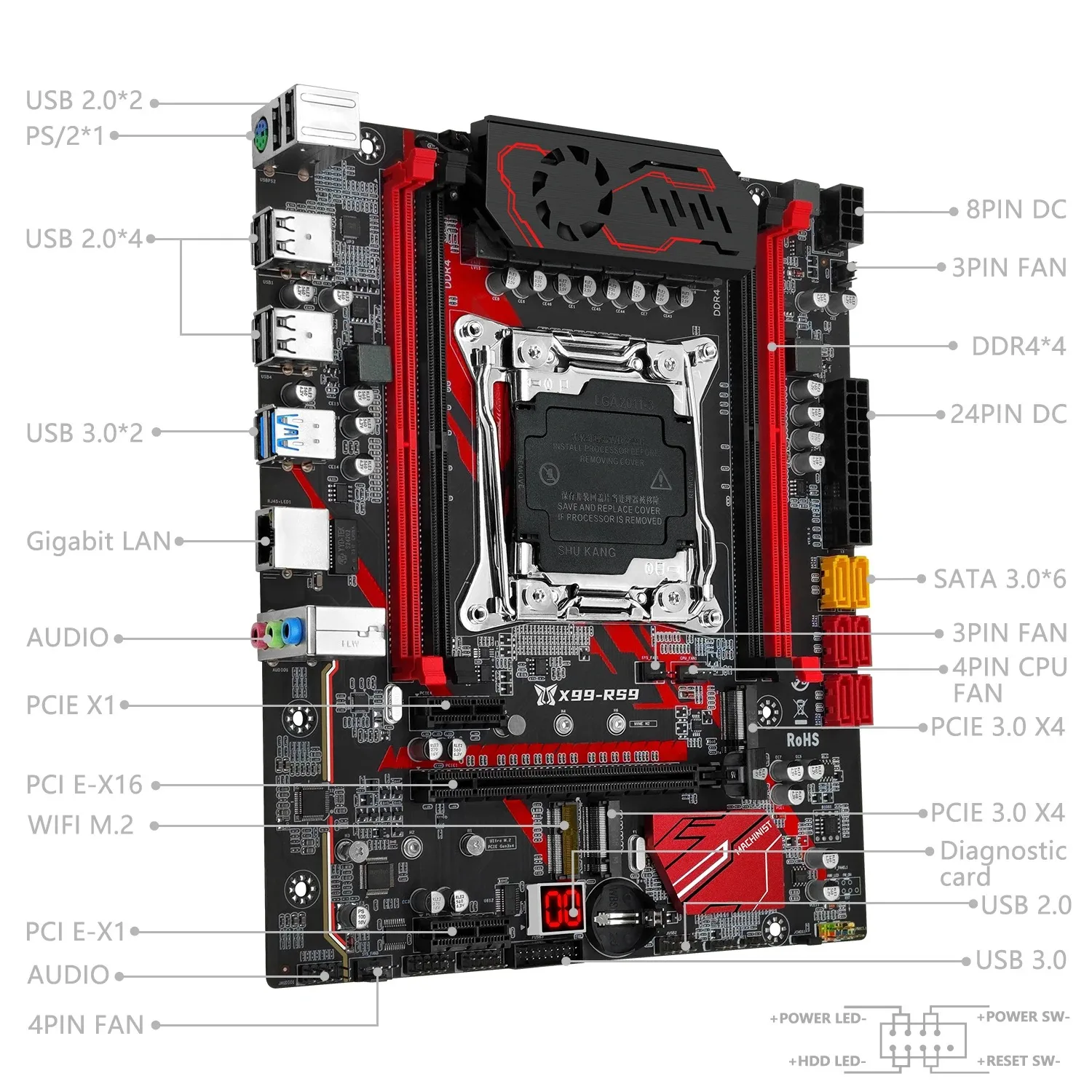 MACHINIST X99 Motherboard Kit LGA 2011-3 CPU Xeon E5 1650 V3 Processor 16GB DDR4 2133MHz RAM NVME M.2 WIFI Four-channel RS9-V5