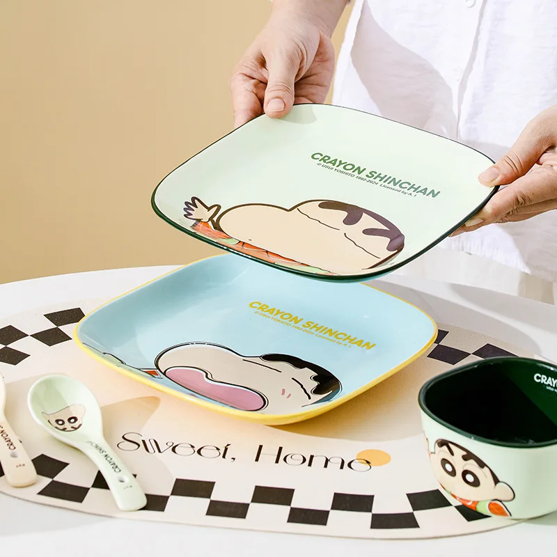 Crayon Shin-chan Ceramic Dinner Plates Cute Shin-chan New Life Series 8-inch Kids Plates Household Square Dinner Plate