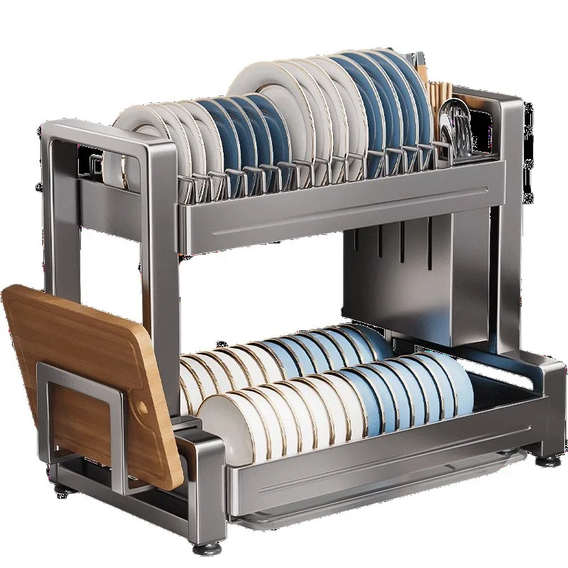 

Kitchen Multifunctional Shelf Stainless Steel Dishes Storage Household Drain