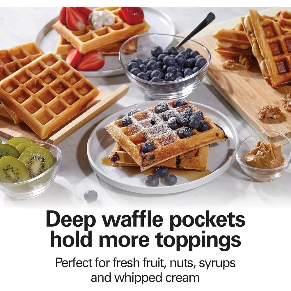 Non-Stick Belgian Waffle Maker with Indicator Lights, Hashbrowns or Keto Chaffles at Once, Compact Design for Easy Storage