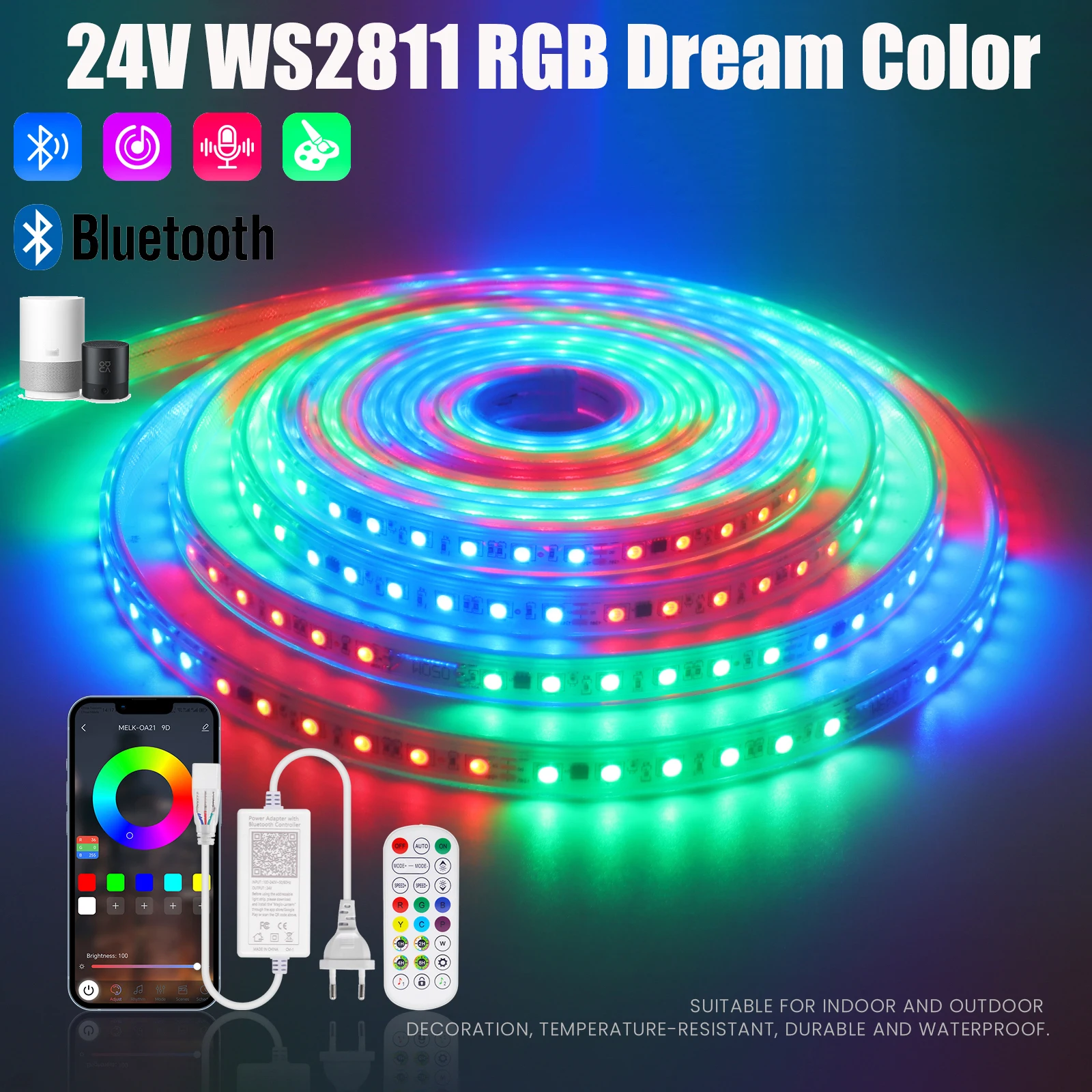 

Bluetooth WS2811 Smart LED Strip Light 24V 5050 RGB Smart Full Dream Color Waterproof Addressable Pixels LED Light Magic Room