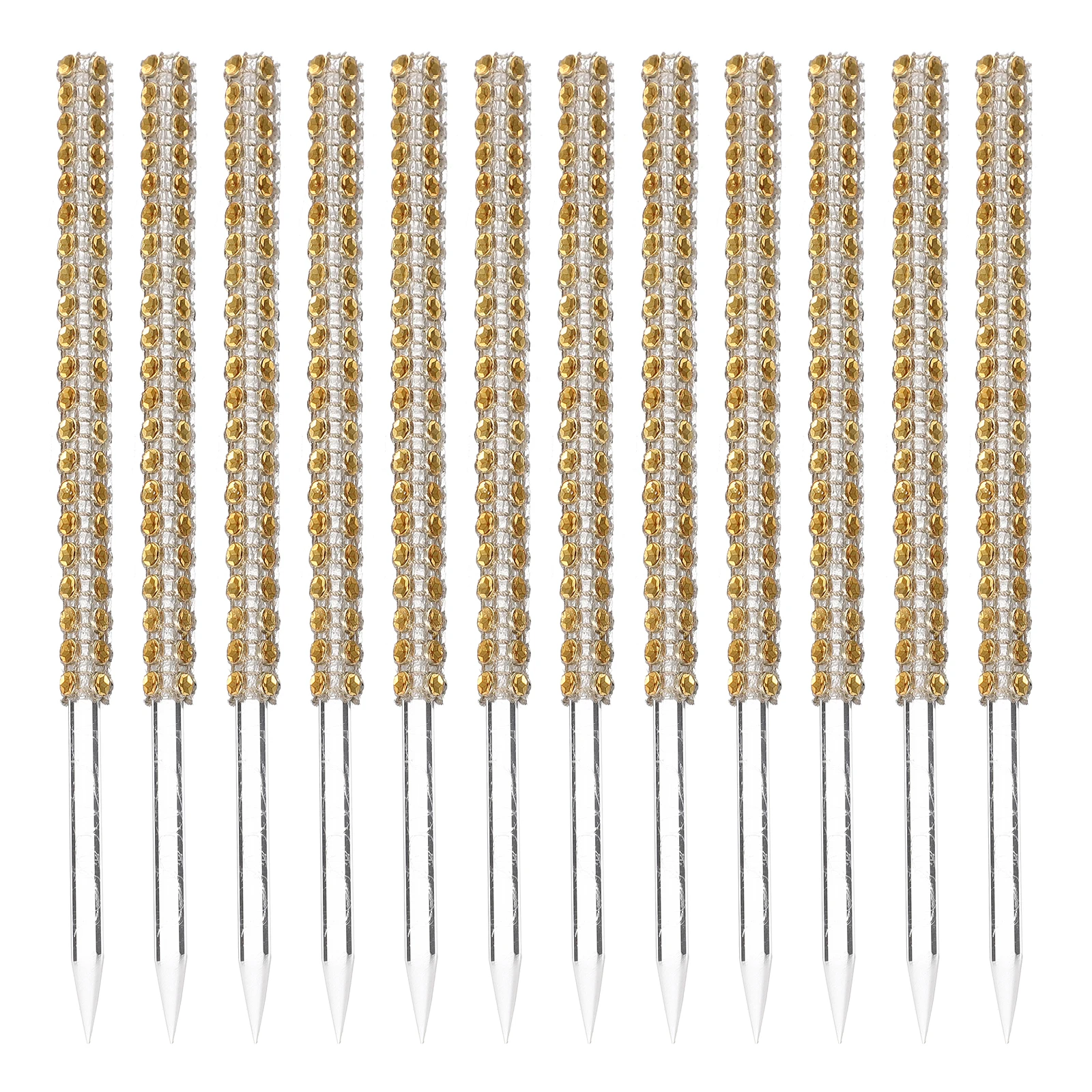 

12pcs Shiny Acrylic Rhinestone Dessert Decoration Sticks for Candy Apples Lollipops Cake DIY Supplies Golden Color