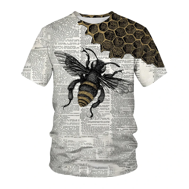 

Hive Bee Printed T Shirt Round Neck Short Sleeve Butterfly Insect Pattern T-shirt For Men's Summer Funny Streetwear Fashion Tee