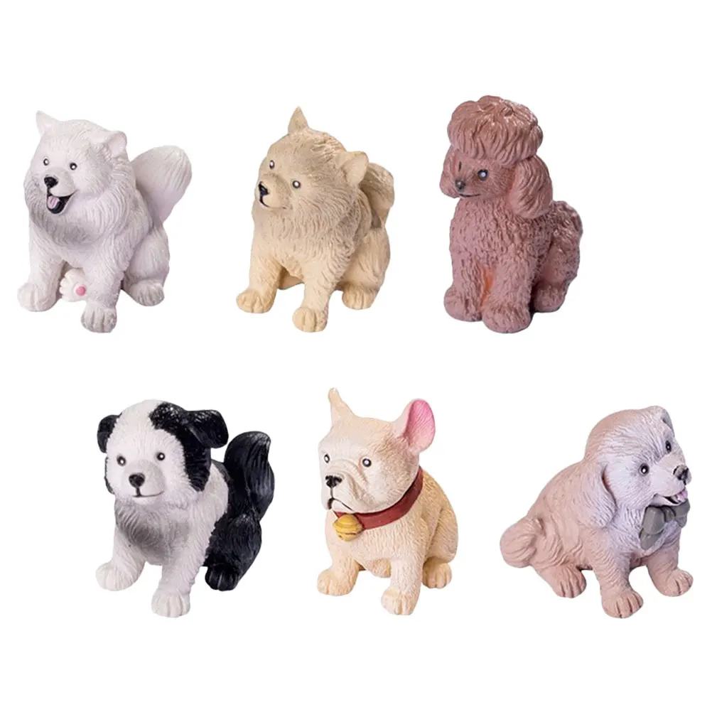 

6 Pcs Mini Dog Figurines Realistic Dog Statue Resin Material Bonsai Decoration Use Animal Models Plastic Animals