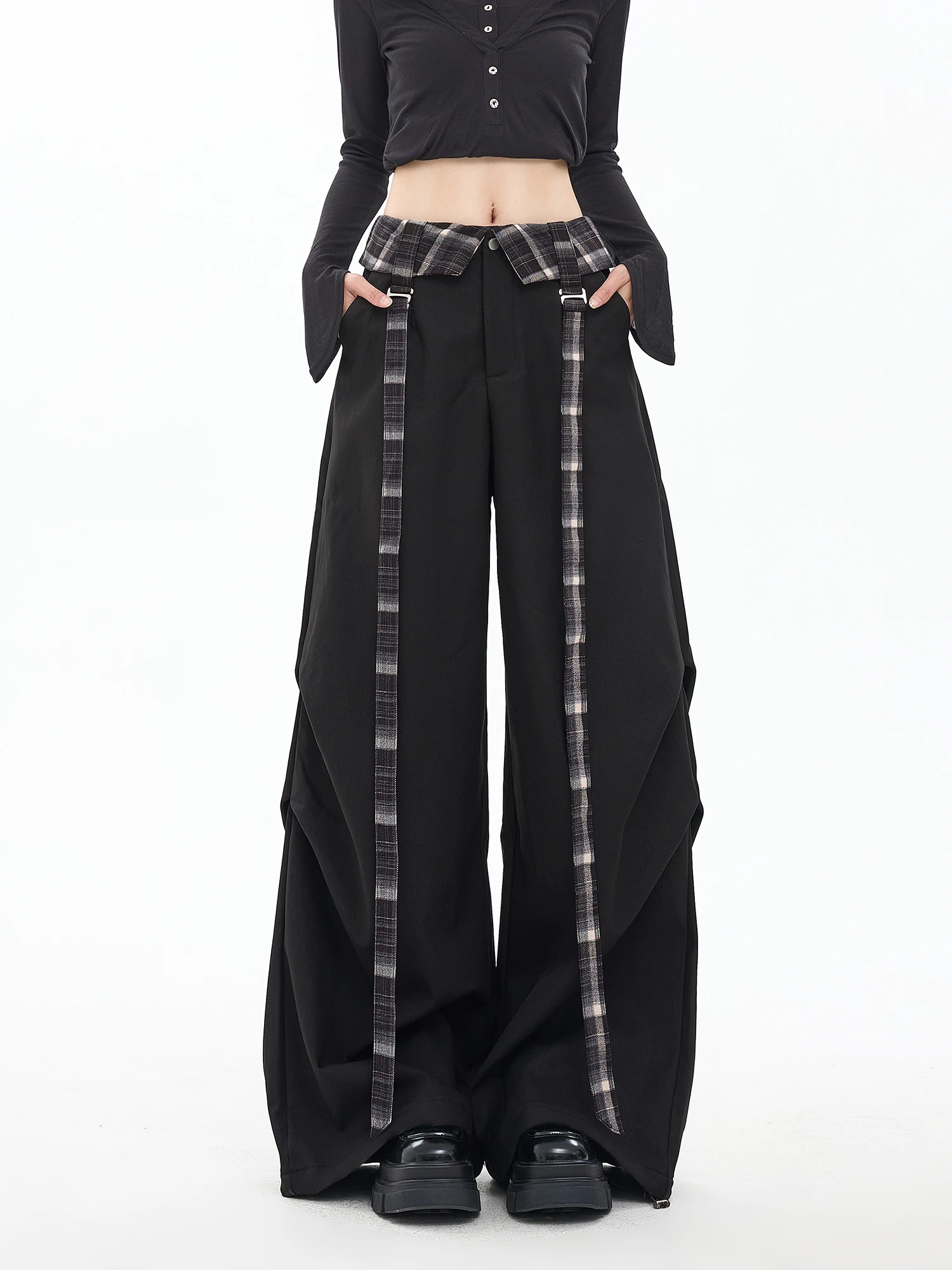 

Женские широкие брюки весна 2026: утолщенные, плиссированные, в уличном стиле, повседневные, с карманами и застежкой-молнией на талии