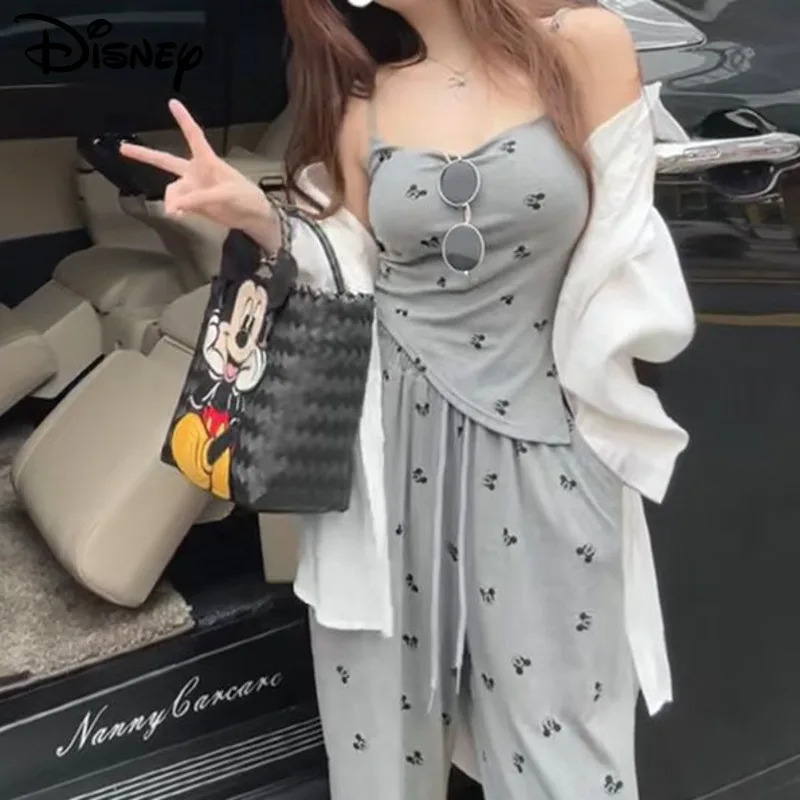 

Disney Mickey Korean Version Y2k Spicy Girl Set Sweet Niche Design Print Strap Suit Women Summer Commuting Slim Casual Two Piece