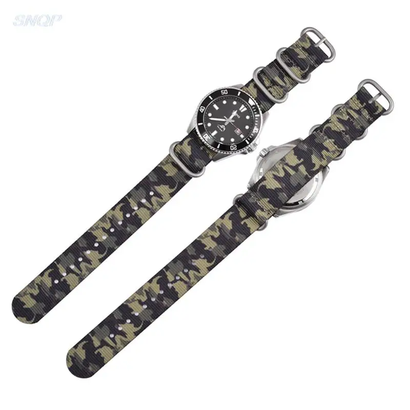 Camouflage Nylon Strap 20mm 22mm  port Canvas Wrist Bracelet Men Women Stainless Steel Ring Buckle Watch Band Belt