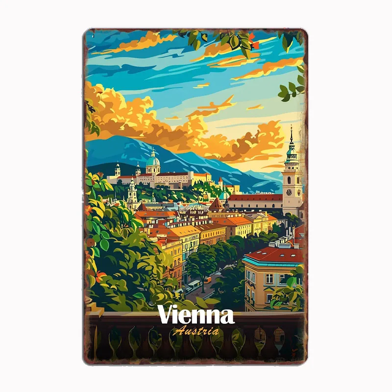 

Vienna Cityscape Poster Travel City Poster Metal Sign Mural Plates Club Tin Home Decor Room Decoration Wall Decor