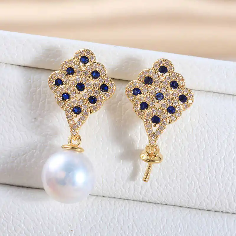 

Фурнитура для изготовления украшений: позолоченные медные серьги-гвоздики E106 в форме павлина с жемчугом, штифт из стерлингового серебра S925, аксессуары для DIY-бижутерии