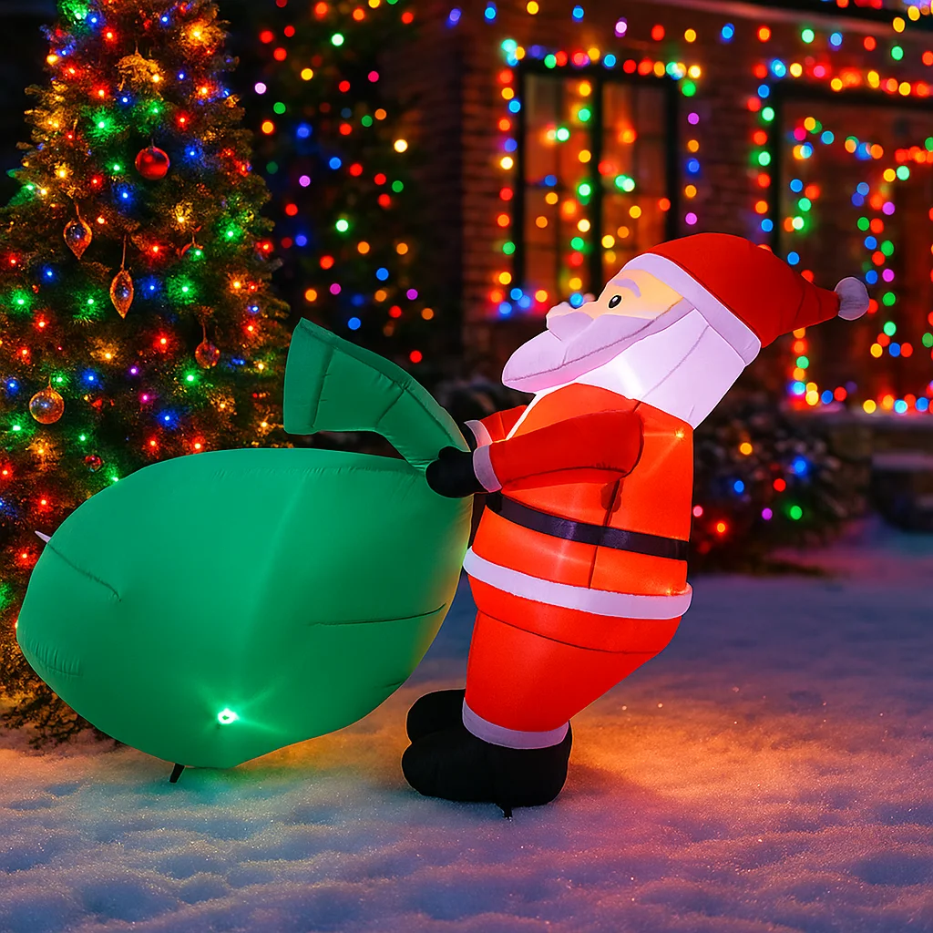 1.6 متر/5.2FT نفخ سانتا كلوز مع عيد ميلاد سعيد حقيبة LED أضواء ديكور المنزل اللعب ساحة عيد الميلاد عطلة لوازم ديكور خارجي #4