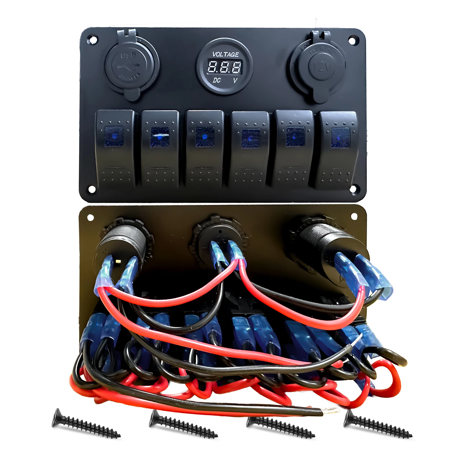 

6-Gang Rocker Switch Panel with USB Charger, Car Modification Switches for Automotive Marine Boat RV
