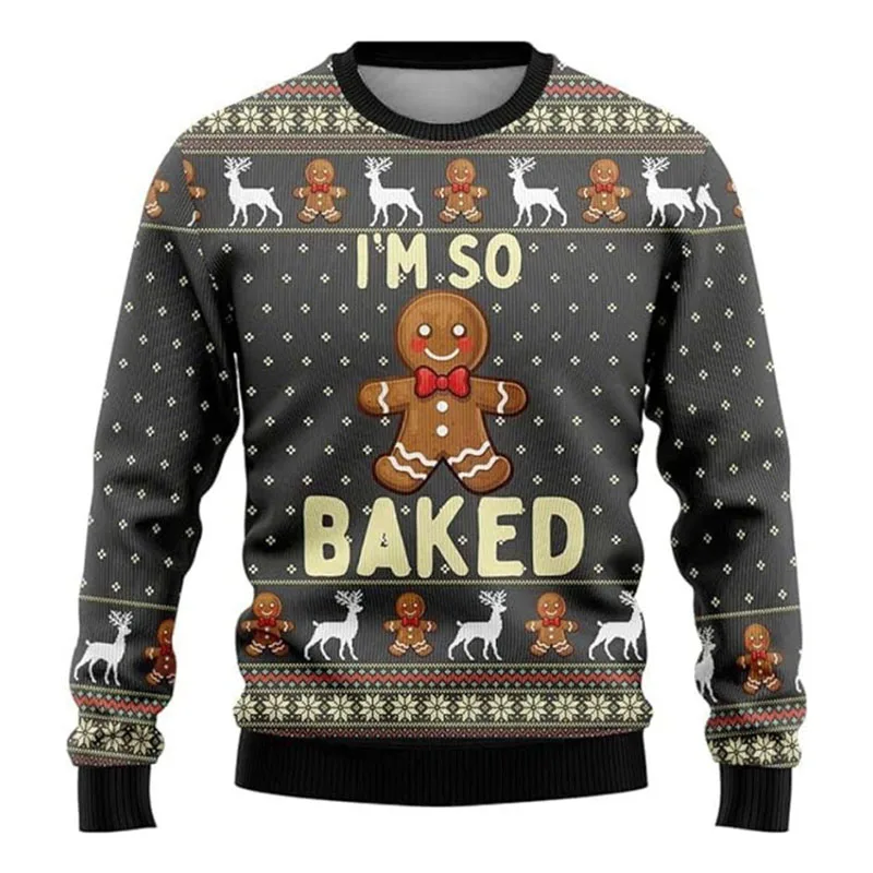 Adorable Gingerbread Printed Ugly Sweatshirt Men Women Crewneck Hoodie Christmas Lovely Biscuit Pattern Funny Fashion Design Top