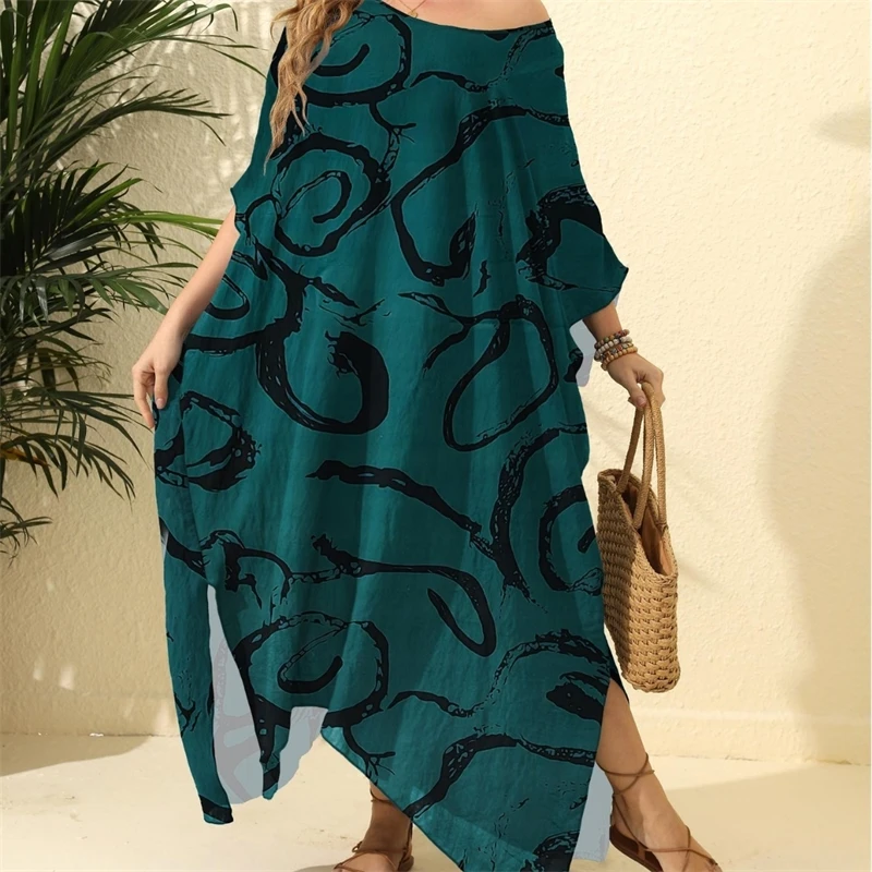 2025 Women Short Sleeve Plus Size Cove Up Print Large Big Tunic Lady Chubby Beach Dress Loose Brazilian Swimsuit Cover-Ups