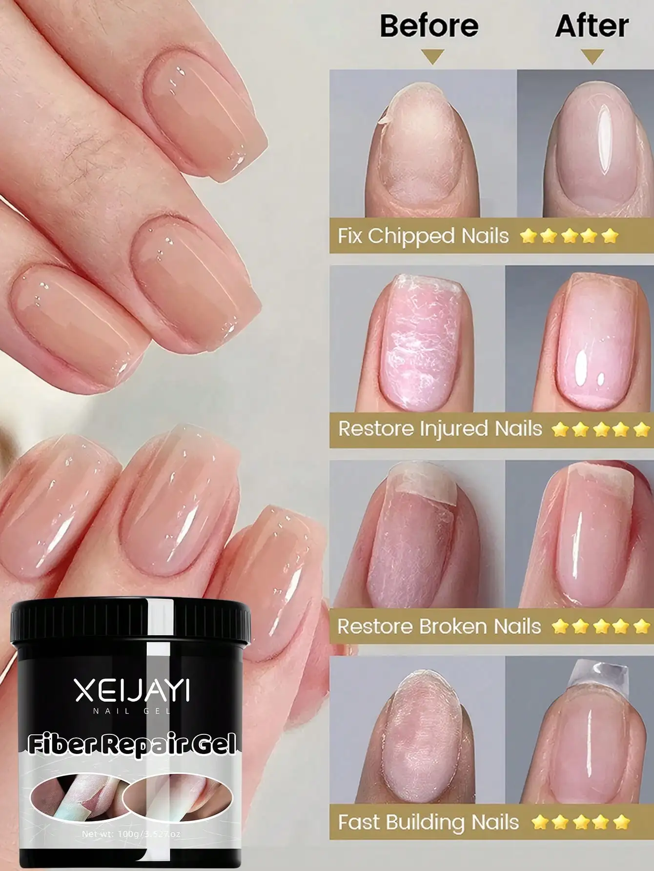XEIJAYI 1pc 100g New Fiber Repair Gel Reinforced Nail and Nail Salon Specific UV/LED Long-Lasting and Firm