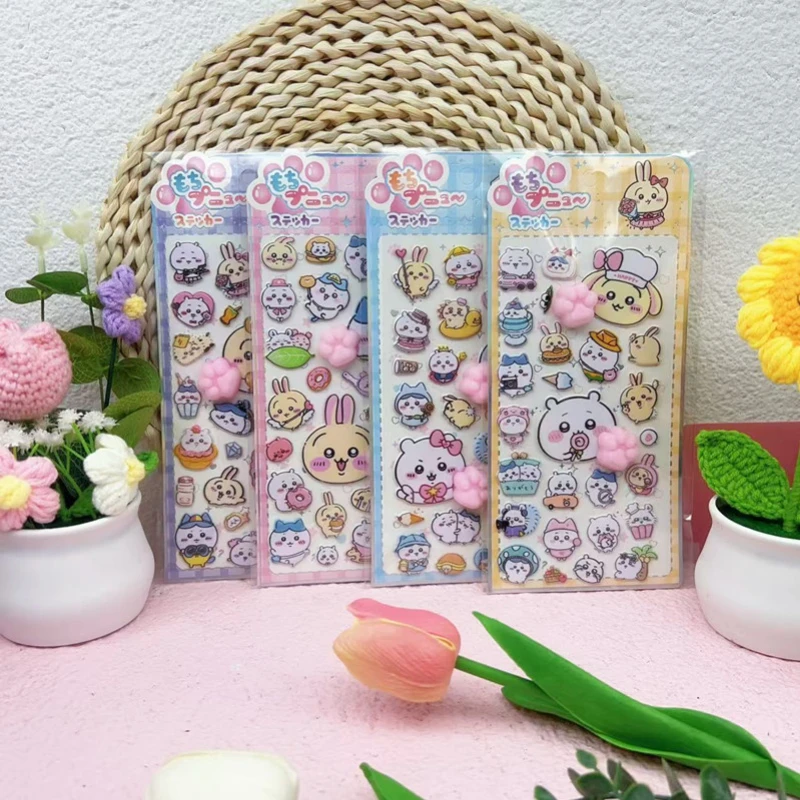 Pegatinas 3D de Anime de Dibujos Animados, 4 Piezas de Chiikawa y Crayon Shin-chan, Pegatinas Antiestrés para Álbumes de Recortes, Manualidades DIY