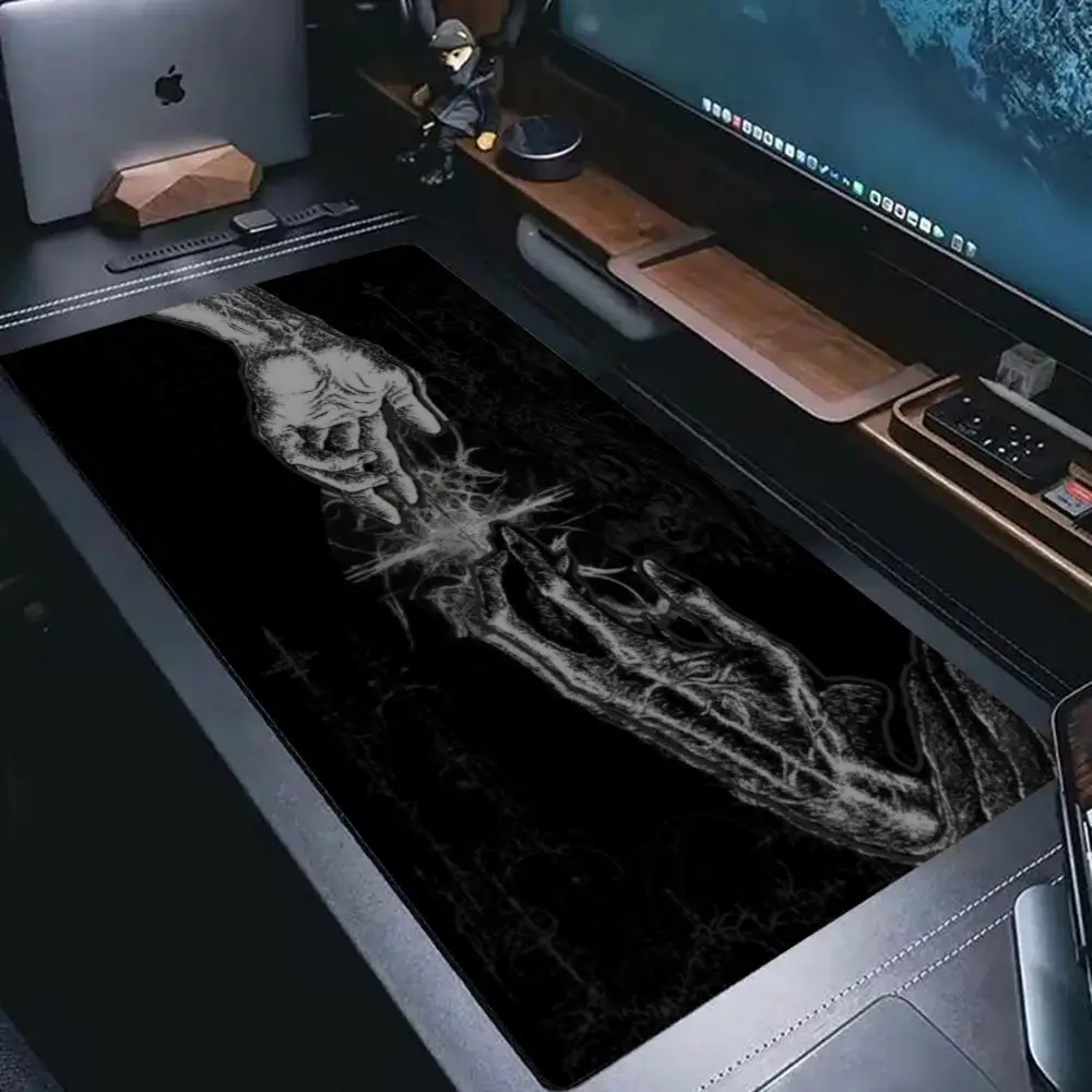 Large Gaming Mouse Pad Black Skeleton Hand Gothic Art Non-Slip Stitched Edges Smooth Surface Keyboard Desk Mat for PC Gamer