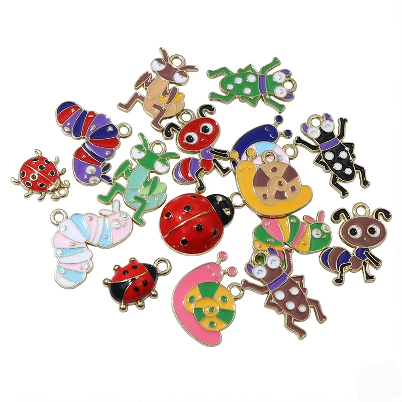 10pcs Enamel Ladybug Snail Ant Caterpillar Insect Charms Pendants Alloy DIY Jewelry Making Accessories for Necklace Earrings‌