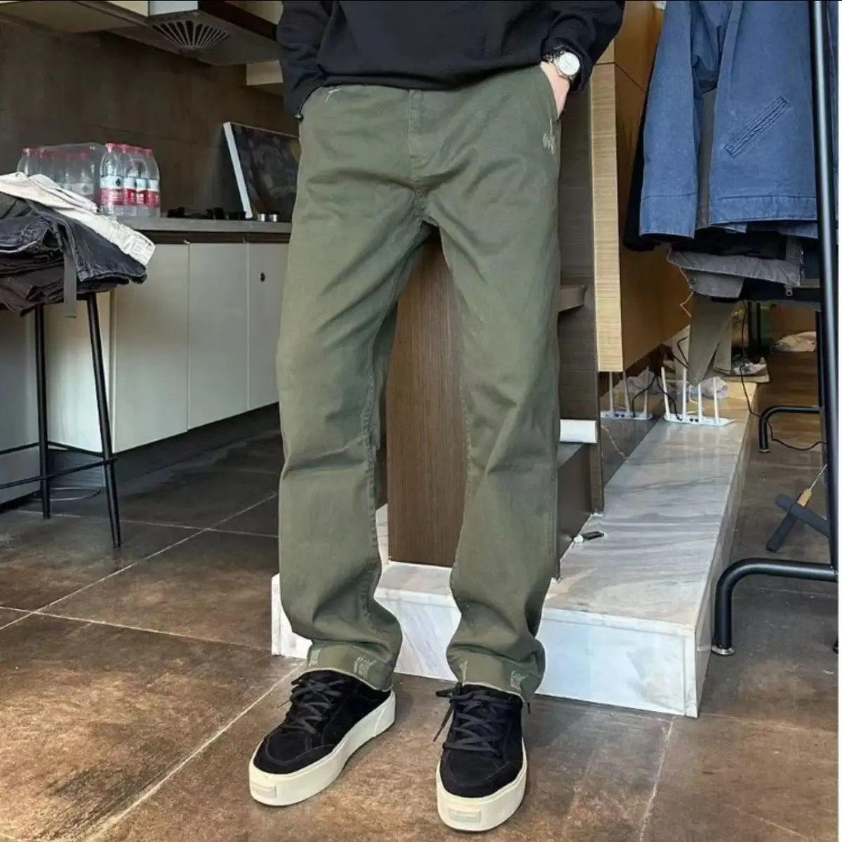 

Spring Autumn Large Size 300 Pou American Retro Street Straight Leg Workwear Casual Pants Men Long Pants High Street Pants