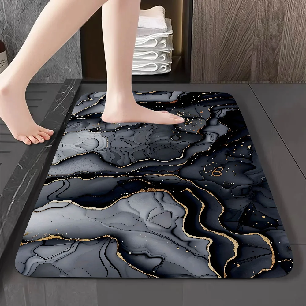 Luxury Black Gold Marble Floor Mat Graphic Printed Flannel Doormats for Bathroom Kitchen Entrance Carpet Home Decor