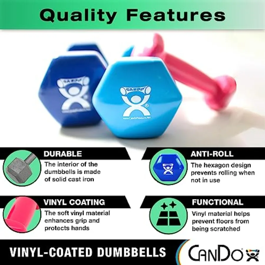 Vinyl Coated Dumbbells for home gym use, durable vinyl material, black color with ergonomic grip and rust-resistant steel core view 3