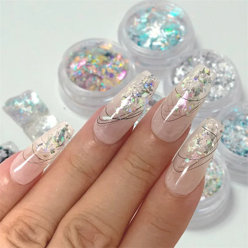 HNDO Irregular Holographic Flakes Nail Art Opal Powder for Professional Nails Manicure Decoration DIY Chunky Glitter LSW Series