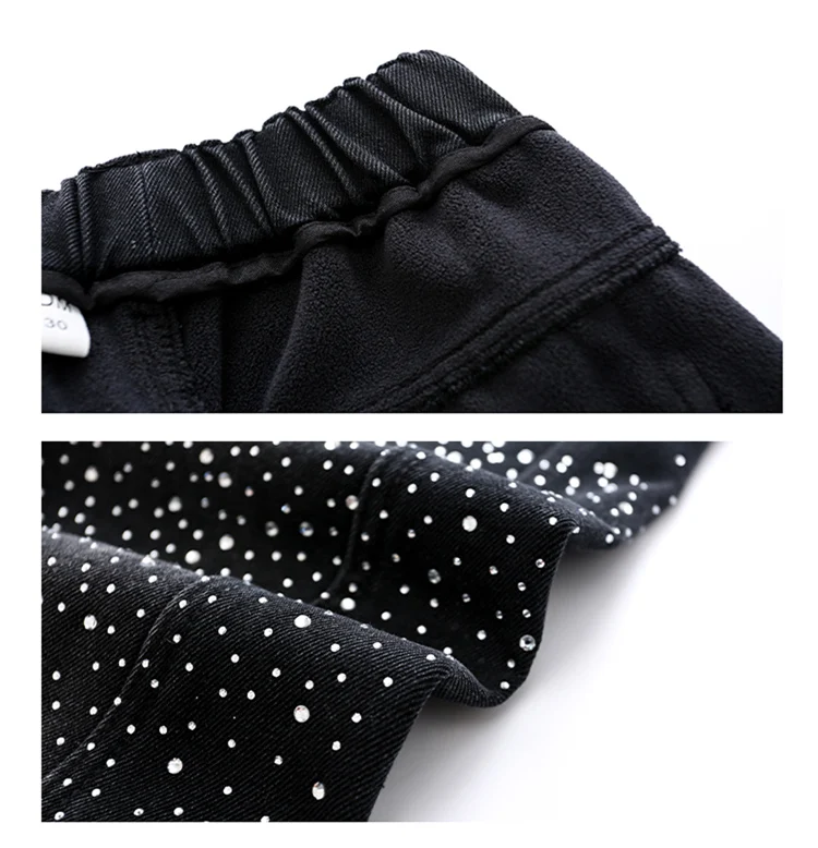 Kinder Mädchen Herbst Schwarze Jeans mit Kristallen, Teenager Kinder Strass Lose Weite Denim-Hosen, Modische Gebogene Messerhosen – Detail 9