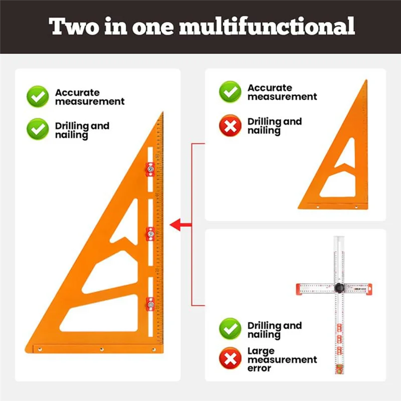 T19C 2In1 Rafter Square,Positioning Triangle Ruler Rafter Square Tool Adjustable Triangle Ruler Protractor For Woodworking