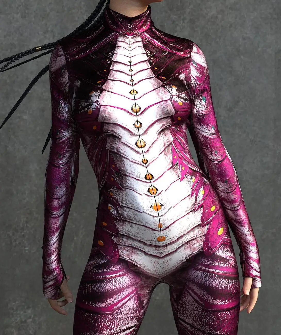 Horror-Monster Damen Cosplay Punk-Rüstungs-Jumpsuit Kostüm Elastischer Festtags-Party-Auftritts-Bodysuit Overall Zentai – Detail 17