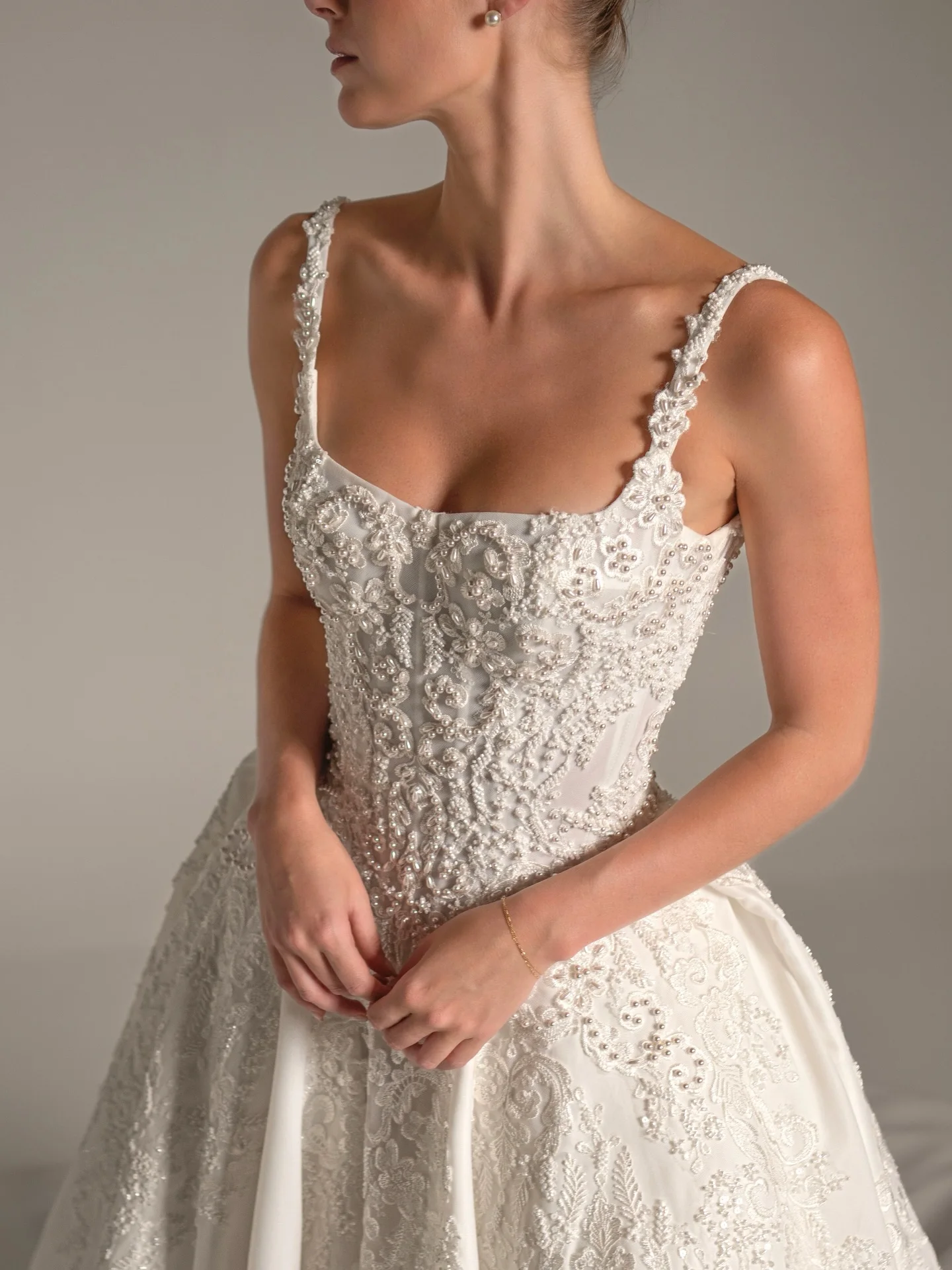 Sharon Said 2026 Square Neck Beaded Wedding Dresses with Spaghetti Strap Women Bride Dresses vestidos de novia SW167 Customized