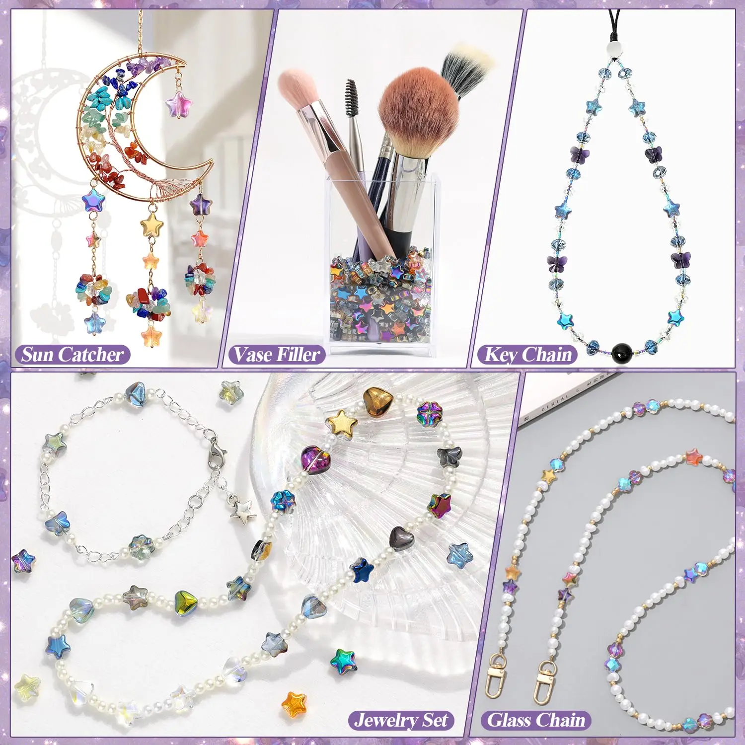 50Pcs 8mm Mixed Glass Beads Star Heart Butterfly Flower Loose Beads for DIY Necklace Bracelet Earring Jewelry Making Crafting image 4
