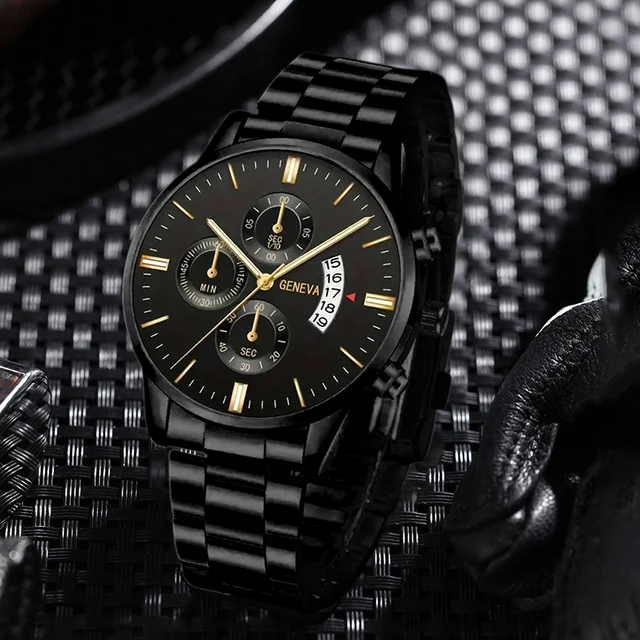Moda masculina preto relógio de aço inoxidável calendário luxo quartzo  relógio de pulso dos homens relógios de negócios para homem relógio relogio  masculino - AliExpress