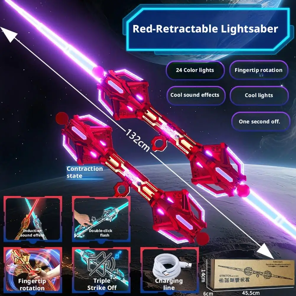 Sabre de luz multi-cor expansão bidirecional iluminar sabre para crianças tipo c cabo de carregamento espadas de luz expansíveis brinquedo brilhante