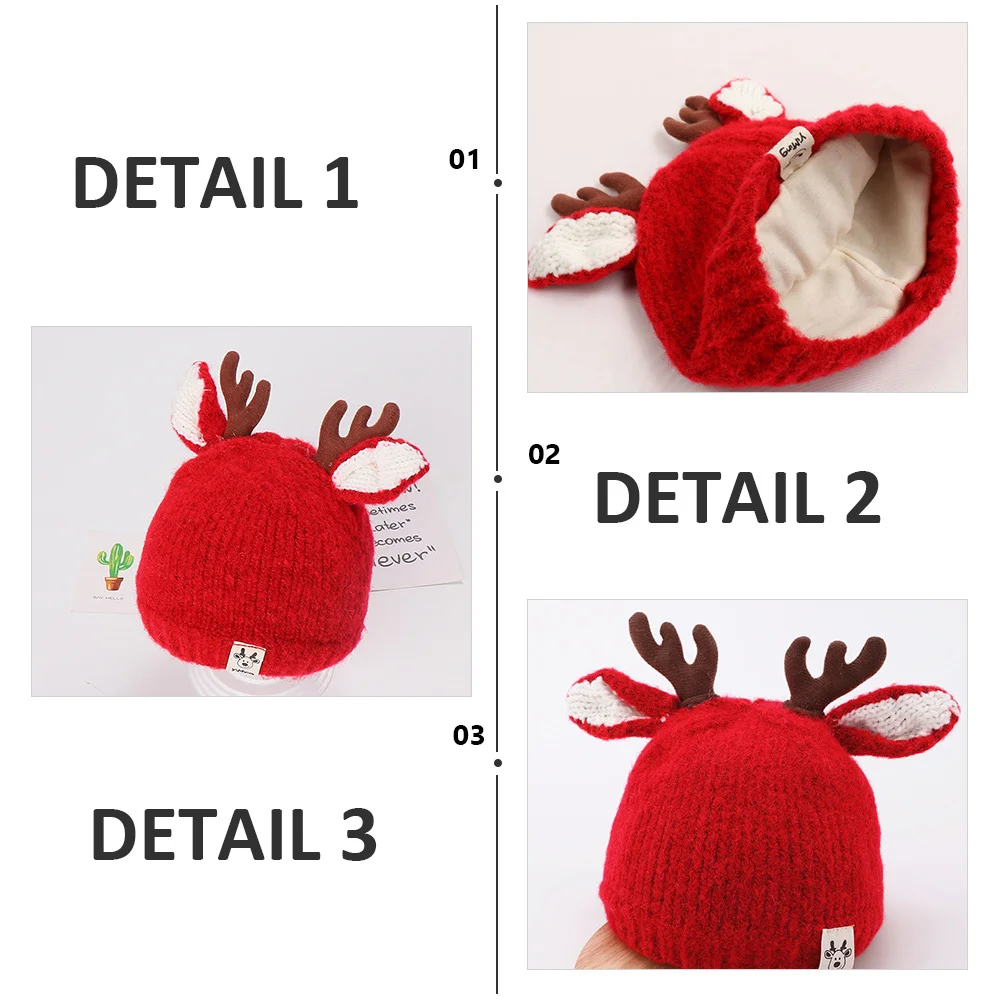 قبعة شتوية للأطفال قبعة دافئة قبعة محبوكة قبعة شتوية قرن الوعل قبعات صوفية #6